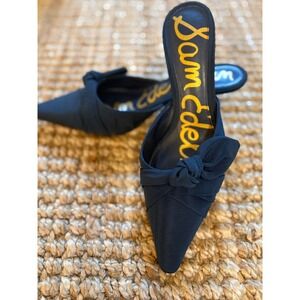 Sam Edelman Navy Blue Pointed Toe Bow Mule Heels Women's Fashion‎ Shoes